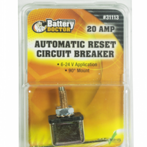 WirthCo Circuit Breaker, 20 Amp, Fits 6 to 24 Volt Application, Automatic Reset, Single, Stud Mounted with Right Angle Bracket – 31113