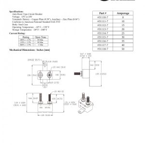 WirthCo Circuit Breaker, 20 Amp, Fits 6 to 24 Volt Application, Automatic Reset, Single, Stud Mounted with Right Angle Bracket – 31113