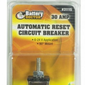 WirthCo Circuit Breaker, 30 Amp, Fits 6 to 24 Volt Application, Automatic Reset, Single, Stud Mounted with Right Angle Bracket – 31115