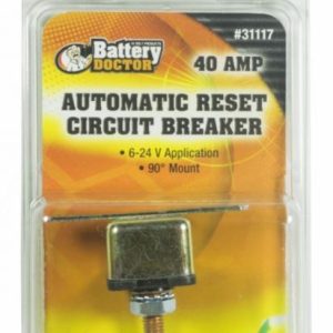 WirthCo Circuit Breaker, 40 Amp, Fits 6 to 24 Volt Application, Automatic Reset, Single, Stud Mounted with Right Angle Bracket – 31117