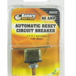 WirthCo Circuit Breaker, 40 Amp, Fits 6 to 24 Volt Application, Automatic Reset, Single, Stud Mounted with Right Angle Bracket – 31117