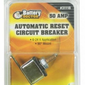 WirthCo Circuit Breaker, 50 Amp, Fits 6 to 24 Volt Application, Automatic Reset, Single, Stud Mounted with Right Angle Bracket – 31118