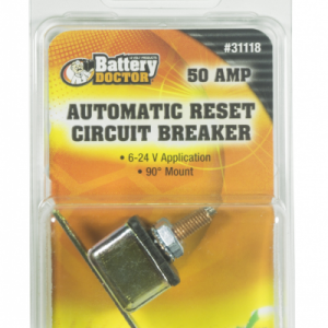 WirthCo Circuit Breaker, 50 Amp, Fits 6 to 24 Volt Application, Automatic Reset, Single, Stud Mounted with Right Angle Bracket – 31118