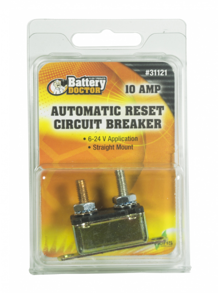 WirthCo Circuit Breaker, 10 Amp, Fits 6 to 24 Volt Application, Automatic Reset, Single, Stud Mounted with IN-Line Bracket – 31121