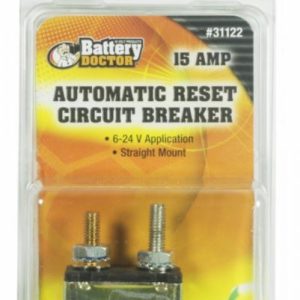 WirthCo Circuit Breaker, 15 Amp, Fits 6 to 24 Volt Application, Automatic Reset, Single, Stud Mounted with IN-Line Bracket – 31122