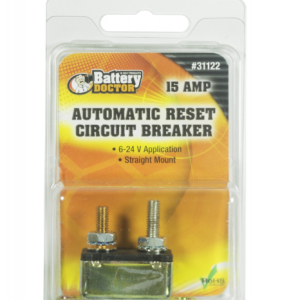 WirthCo Circuit Breaker, 15 Amp, Fits 6 to 24 Volt Application, Automatic Reset, Single, Stud Mounted with IN-Line Bracket – 31122