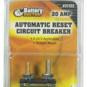 WirthCo Circuit Breaker, 20 Amp, Fits 6 to 24 Volt Application, Automatic Reset, Single, Stud Mounted with IN-Line Bracket – 31123