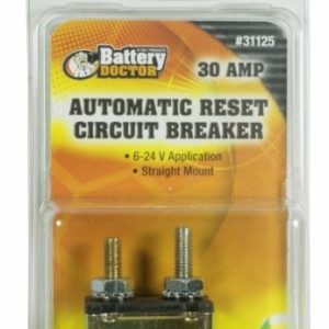 WirthCo Circuit Breaker, Battery Doctor ®, 30 Amp, For 6 to 24 Volt Application, Automatic Reset, Single, Stud Mounted with IN-Line Bracket – 31125