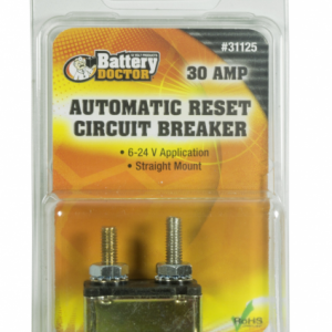 WirthCo Circuit Breaker, Battery Doctor ®, 30 Amp, For 6 to 24 Volt Application, Automatic Reset, Single, Stud Mounted with IN-Line Bracket – 31125