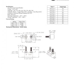 WirthCo Circuit Breaker, Battery Doctor ®, 30 Amp, For 6 to 24 Volt Application, Automatic Reset, Single, Stud Mounted with IN-Line Bracket – 31125