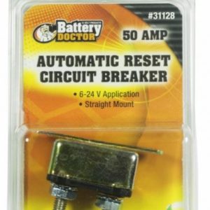 WirthCo Circuit Breaker, 50 Amp, Fits 6 to 24 Volt Application, Automatic Reset, Single, Stud Mounted with IN-Line Bracket – 31128
