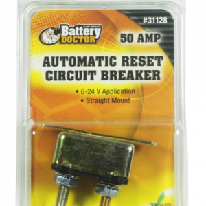 WirthCo Circuit Breaker, 50 Amp, Fits 6 to 24 Volt Application, Automatic Reset, Single, Stud Mounted with IN-Line Bracket – 31128