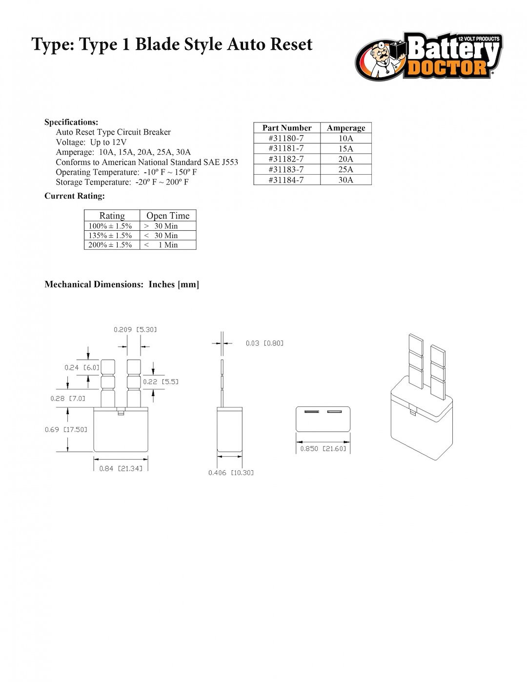 WirthCo Circuit Breaker, 30 Amp, Replacement for Ato/Atc Fuses, Automatic Reset, Single, Blade Style – 31184