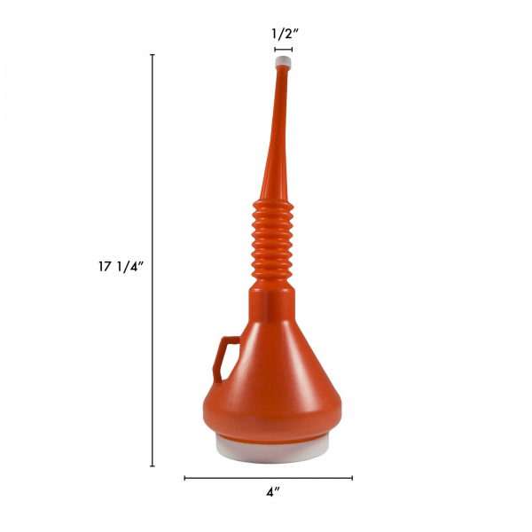 WirthCo Funnel, Round, 4 Inch Top Inside Diameter X 17 Inch Height, 9/16 Inch Spout Outside Diameter, 1.5 Quart Capacity, Red, Polyethylene – 32130