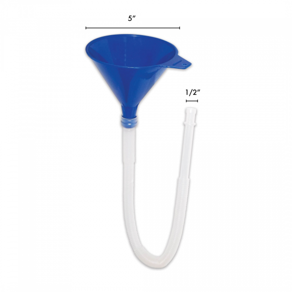 WirthCo Funnel, Round, 5 Inch Top Opening, 1/2 Inch Bottom Spout Inside Diameter X 21 Inch Spout Length, 1 Pint Capacity – 32832