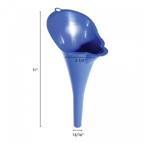 WirthCo Funnel, Round, 5-3/4 Inch X 11-1/4 Inch, 4 Inch Spout Length X 7/8 Inch Spout Diameter, Blue, Plastic – 32855