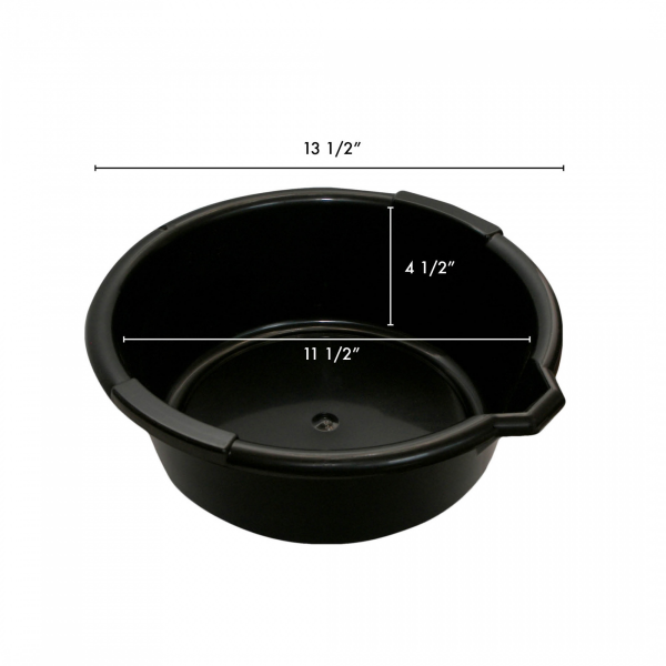 WirthCo Drain Pan, 6-1/2 Quart Capacity, 11-1/2 Inch Top Inside Diameter, 4-1/2 Inch Height, Black, Polypropylene, Without Handle – 32950