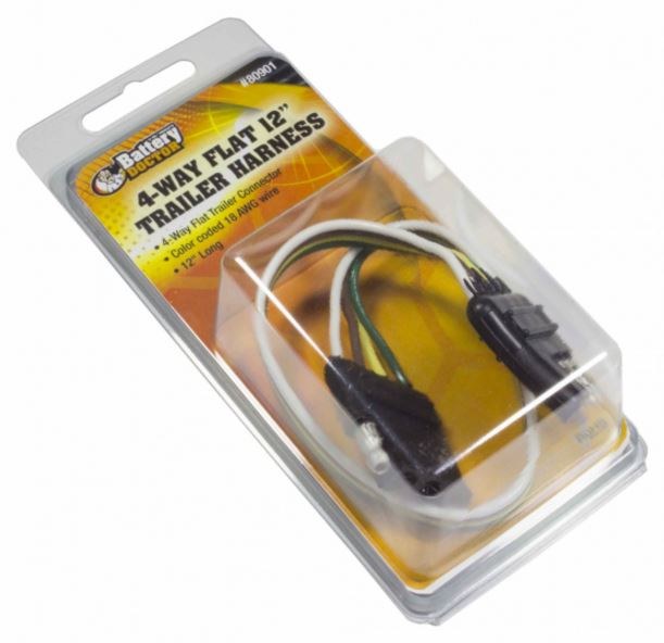 WirthCo Trailer Wiring Connector, Trailer Side, 4-WAY Flat Male and Female Side, 12 Inch Lead Length, Color Coded 18 Gauge Wires – 80901