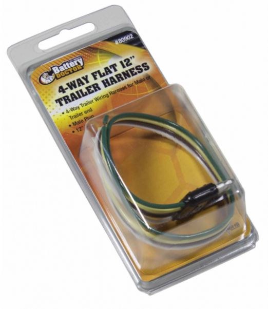 WirthCo Trailer Wiring Connector, Trailer Side, 4-WAY Male Plug, 12 Inch Lead Length – 80902