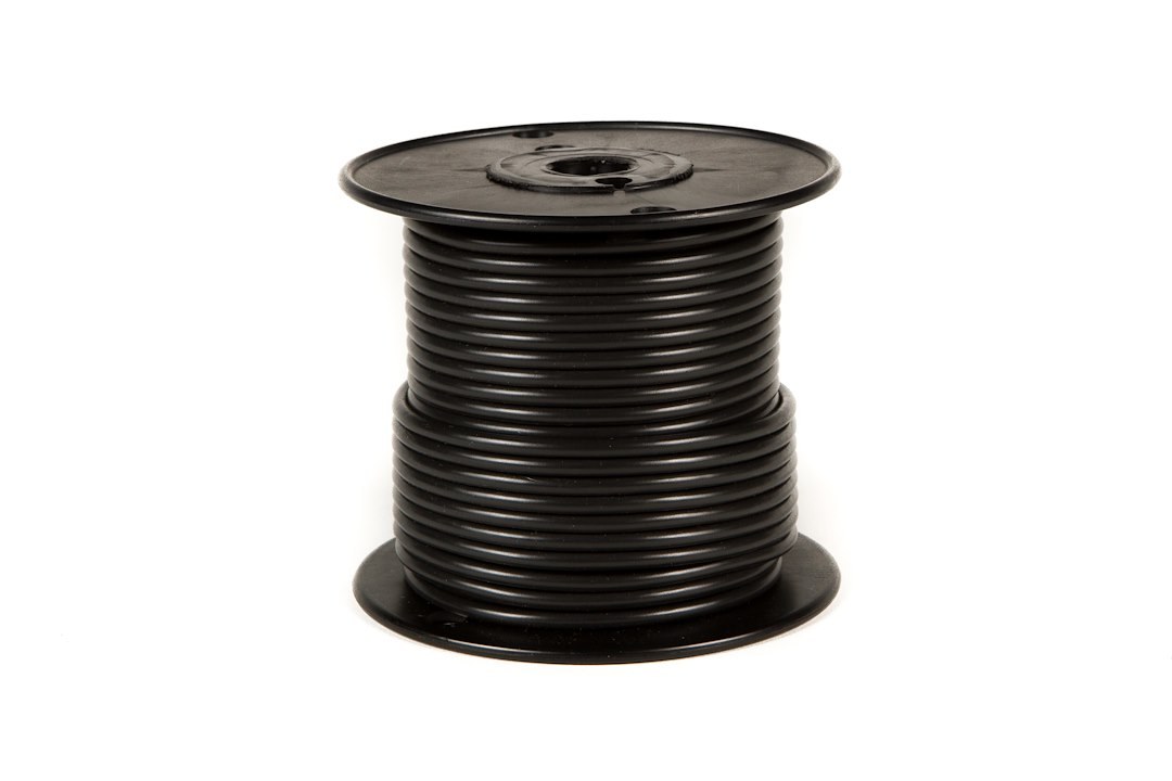 WirthCo Primary Wire, Stranded Conductor, 8 Gauge, Black, 50 Feet Spool, Copper Conductor/ PVC Insulation – 81046
