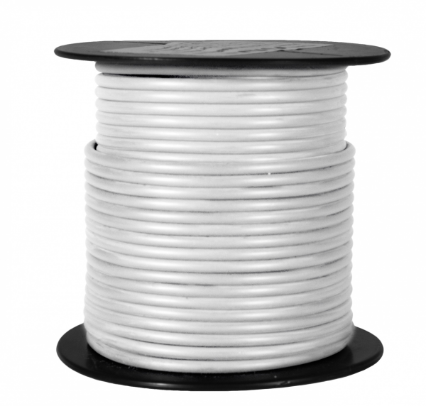 WirthCo Primary Wire, Stranded Conductor, 14 Gauge, White, 100 Feet Spool, Copper Conductor/ PVC Insulation – 81085