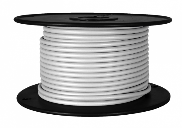 WirthCo Primary Wire, Stranded Conductor, 18 Gauge, White, 100 Feet Spool, Copper Conductor/ PVC Insulation – 81112