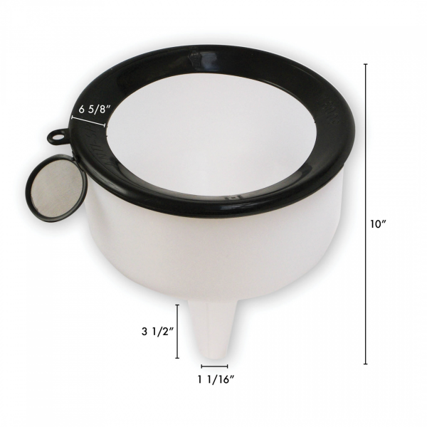 WirthCo Funnel, Round, 9 Inch Top Inside Diameter X 10-1/2 Inch Overall Height, 1-1/8 Inch Spout Outside Diameter X 3-1/2 Inch Spout Length – 90190