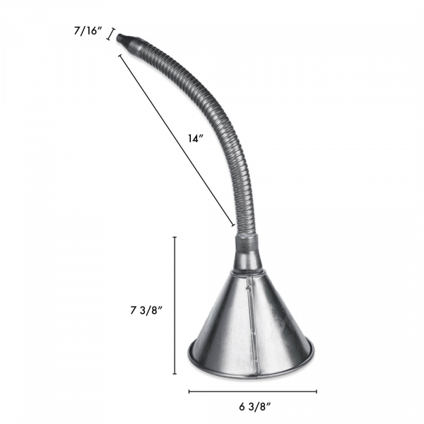 WirthCo Funnel, Round, 6-5/16 Inch Diameter X 19-7/8 Inch Overall Height, 1/2 Inch Spout Inside Diameter X 14 Inch Length Center Flex Spout – 94460