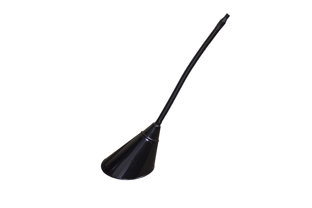 WirthCo Funnel, 7 Inch Diameter X 28 Inch Overall Height, 17 Inch Flexible Metal Spout, 2 Quart Capacity, Epoxy Coated, Steel, Offset Design – 94492