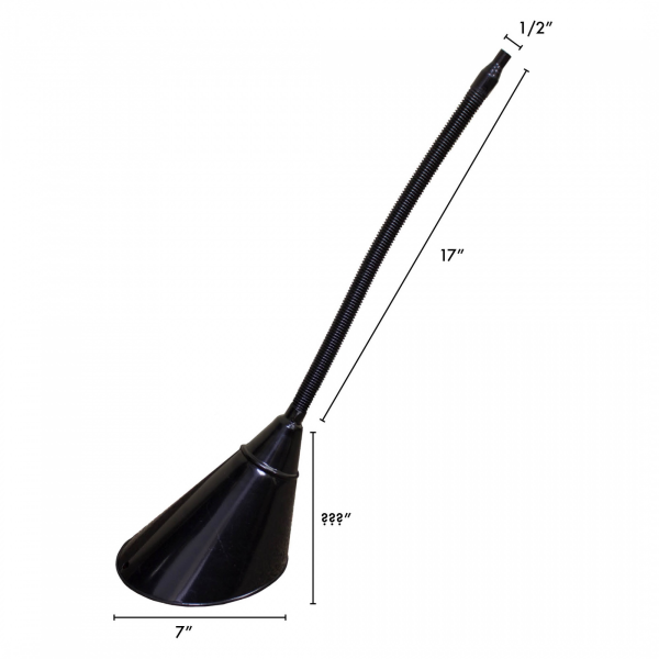 WirthCo Funnel, 7 Inch Diameter X 28 Inch Overall Height, 17 Inch Flexible Metal Spout, 2 Quart Capacity, Epoxy Coated, Steel, Offset Design – 94492
