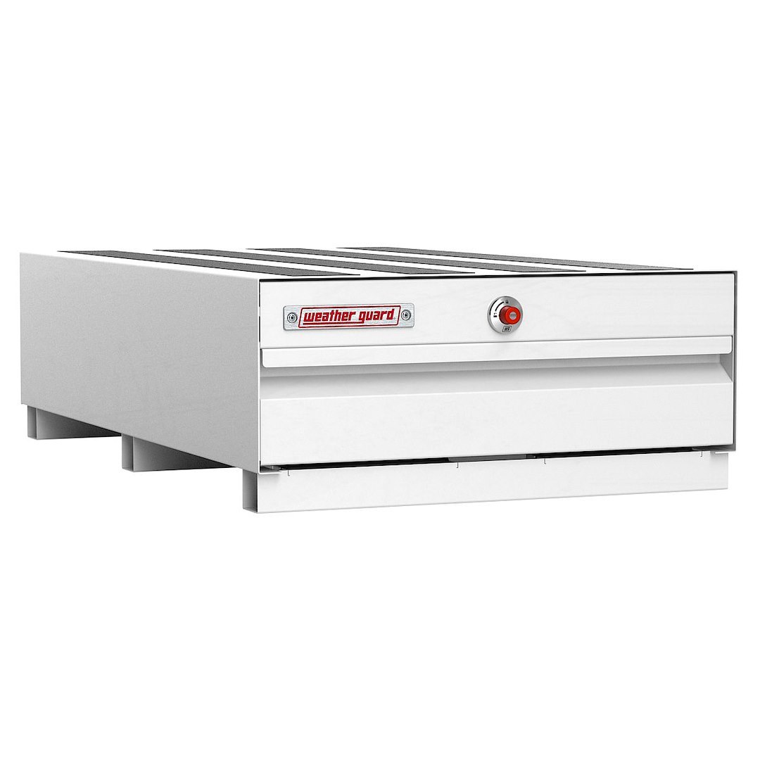 Weather Guard Bed Drawer, Pack Rat ®, 48 Inch Length X 30 Inch Width X 13 Inch Height, Lateral, One Drawer, Two Compartments, Steel, White – 337-3-04
