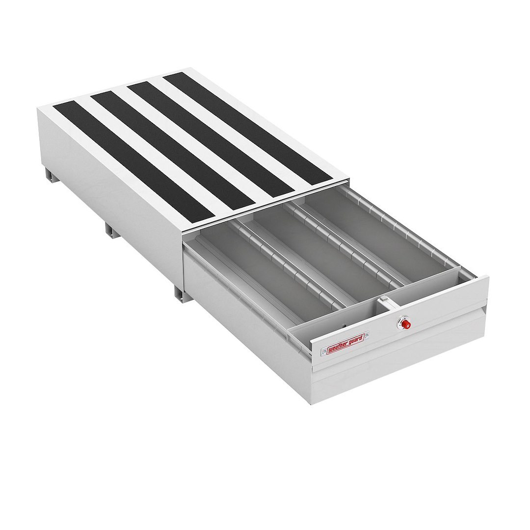 Weather Guard Bed Drawer, Pack Rat ®, 48 Inch Length X 30 Inch Width X 13 Inch Height, Lateral, One Drawer, Two Compartments, Steel, White – 337-3-04