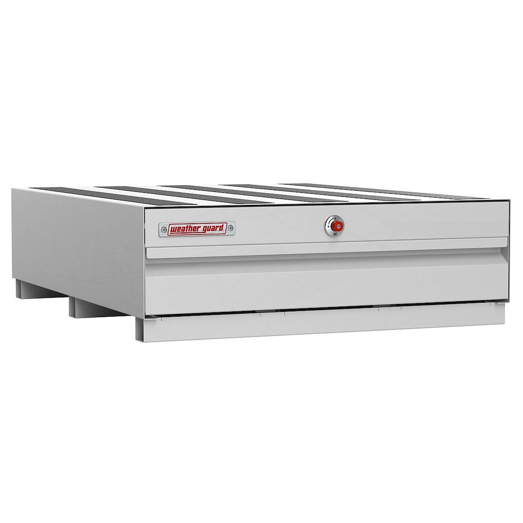 Weather Guard Bed Drawer, Pack Rat ®, 48 Inch Length X 40 Inch Width X 13 Inch Height, Lateral, One Drawer, Two Compartments, Steel, White – 338-3-04