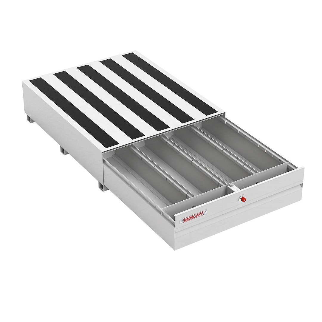 Weather Guard Bed Drawer, Pack Rat ®, 48 Inch Length X 40 Inch Width X 13 Inch Height, Lateral, One Drawer, Two Compartments, Steel, White – 338-3-04