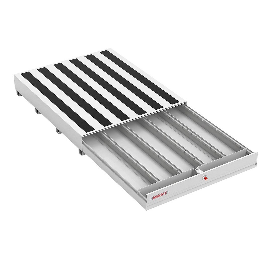 Weather Guard Bed Drawer, Pack Rat ®, 60 Inch Length X 48 Inch Width X 9-1/2 Inch Height, Lateral, One Drawer, Three Compartments, Steel – 369-3-04