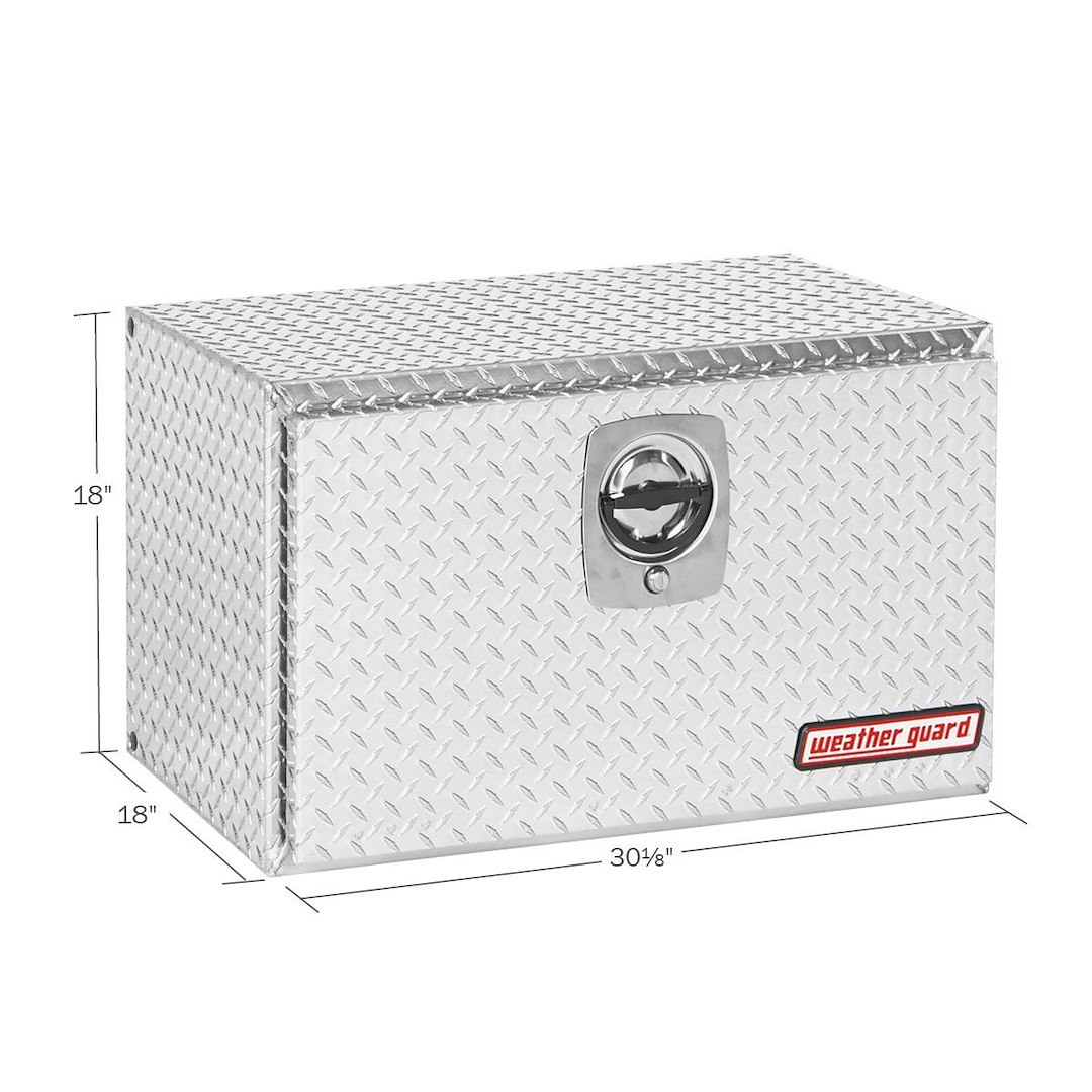 Weather Guard Tool Box, Underbed, Single Door, Diamond Tread, Bright, Aluminum, 30-1/8 Inch Length X 18 Inch Width X 18 Inch Height – 631-0-02