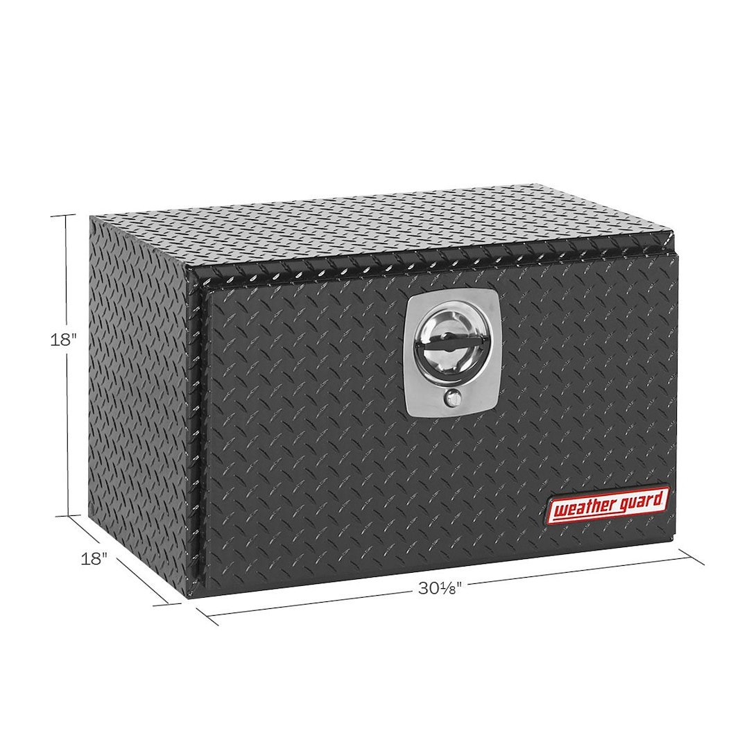 Weather Guard Tool Box, Underbed, Single Door, Diamond Tread, Black, Aluminum, 30-1/8 Inch Length X 18 Inch Width X 18 Inch Height – 631-5-02