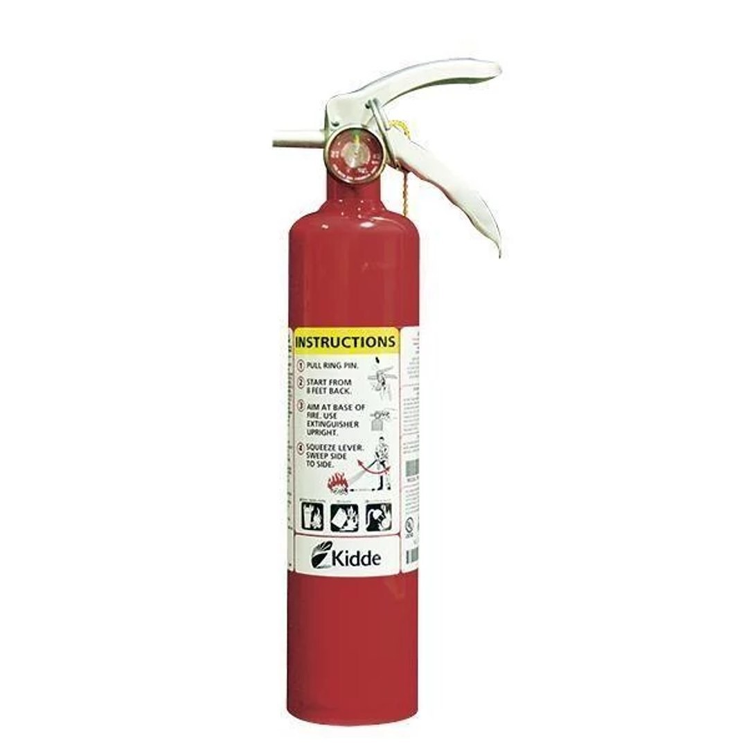 Weather Guard Fire Extinguisher, Rated for A/B/C Type Fires, Dry Chemical Agent, 2 Pound Bottle, Steel, Red, With Mounting Bracket, With Gauge – 8866