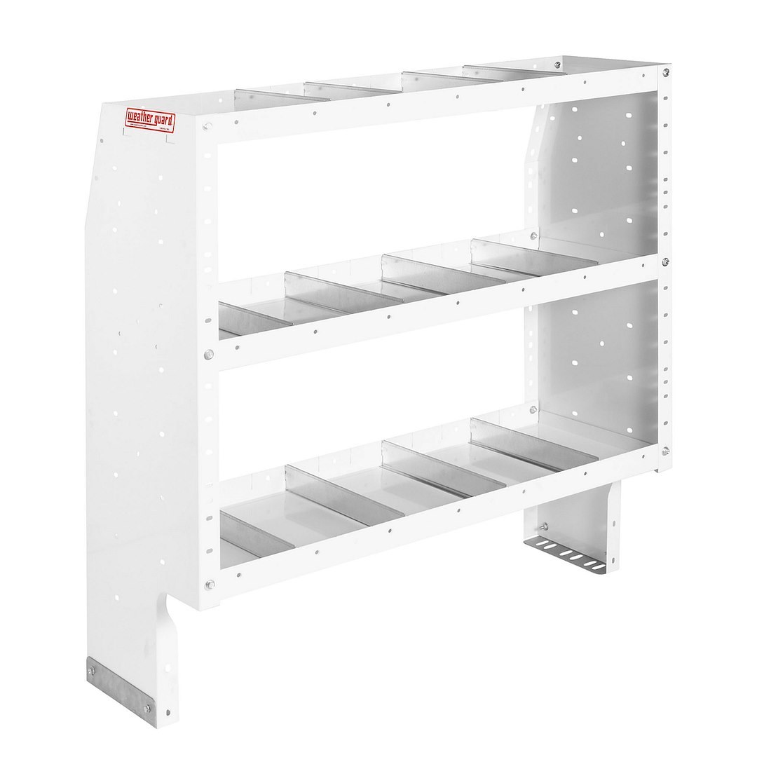 Weather Guard Van Storage System Shelf Unit, 42 Inch Length X 44 Inch Height X 16 Inch Depth, Tapered End Panels, 3 Shelves – 9344-3-03