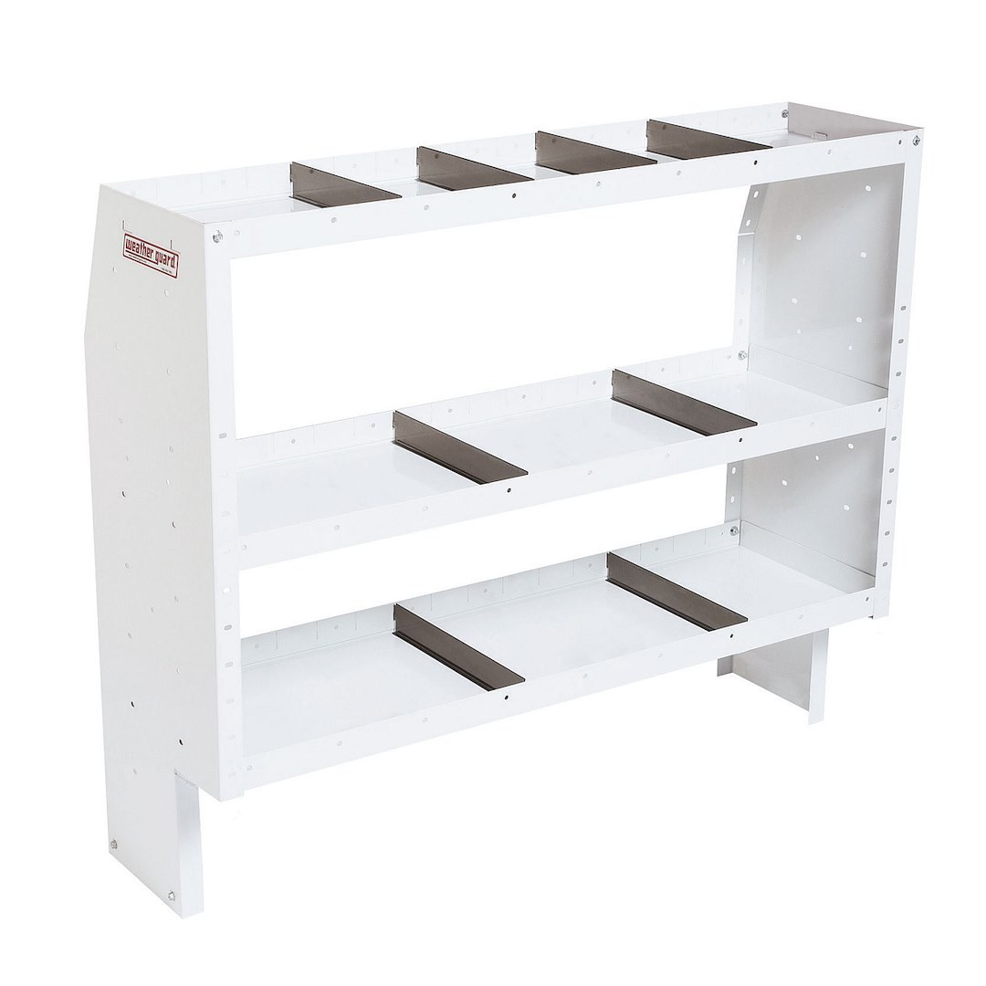 Weather Guard Van Storage System Shelf Unit, 52 Inch Length X 44 Inch Height X 16 Inch Depth, Tapered End Panels, 3 Shelves – 9345-3-03