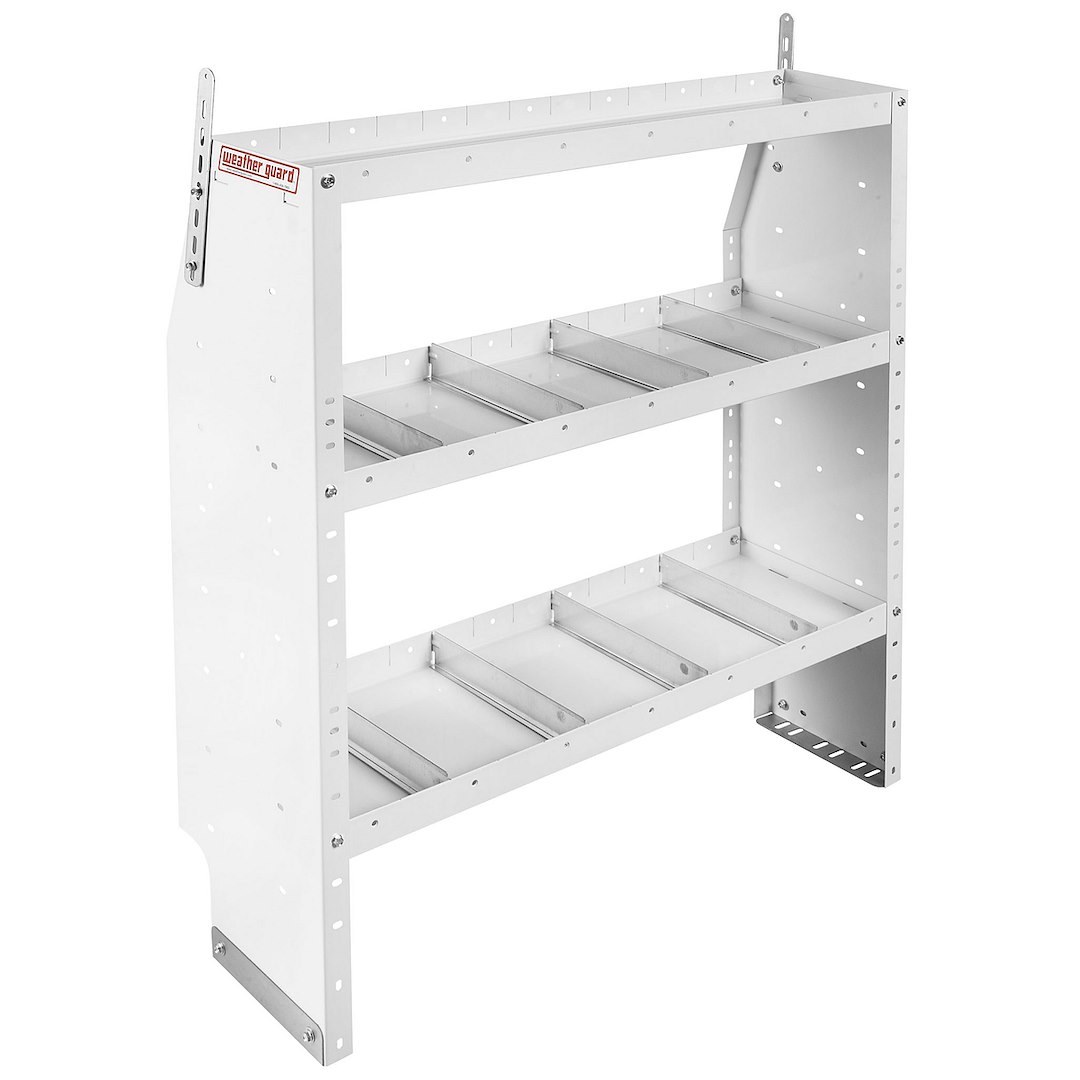 Weather Guard Van Storage System Shelf Unit, 42 Inch Length X 44 Inch Height X 13-1/2 Inch Depth, Tapered End Panels, 3 Shelves – 9354-3-03