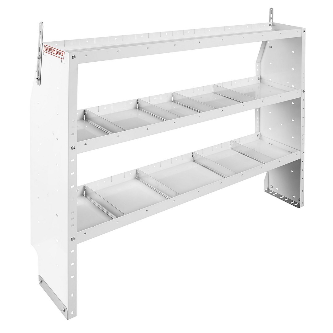 Weather Guard Van Storage System Shelf Unit, 60 Inch Length X 44 Inch Height X 13-1/2 Inch Depth, Tapered End Panels, 3 Shelves – 9356-3-03
