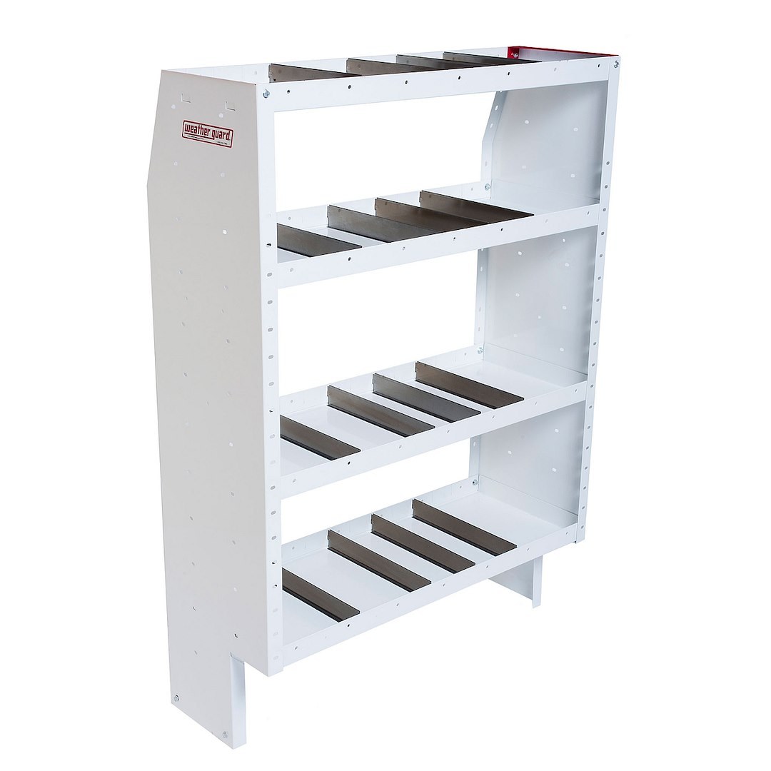 Weather Guard Van Storage System Shelf Unit, 42 Inch Length X 60 Inch Height X 16 Inch Depth, Tapered End Panels, 4 Shelves – 9364-3-03