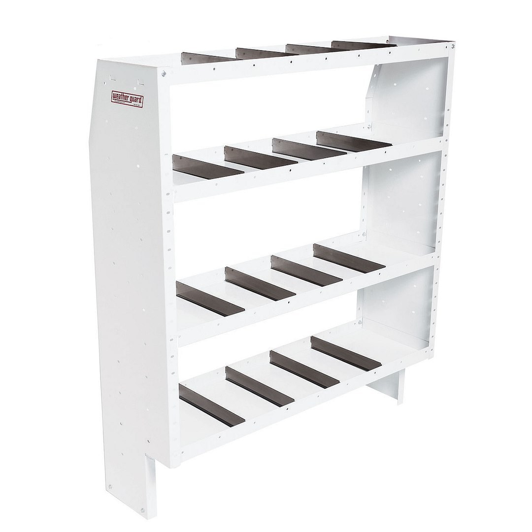 Weather Guard Van Storage System Shelf Unit, 52 Inch Length X 60 Inch Height X 16 Inch Depth, Tapered End Panels, 4 Shelves – 9365-3-03