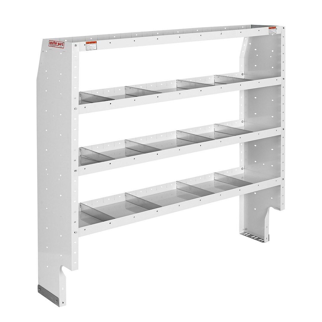 Weather Guard Van Storage System Shelf Unit, 60 Inch Length X 60 Inch Height X 16 Inch Depth, Tapered End Panels, 4 Shelves – 9366-3-03