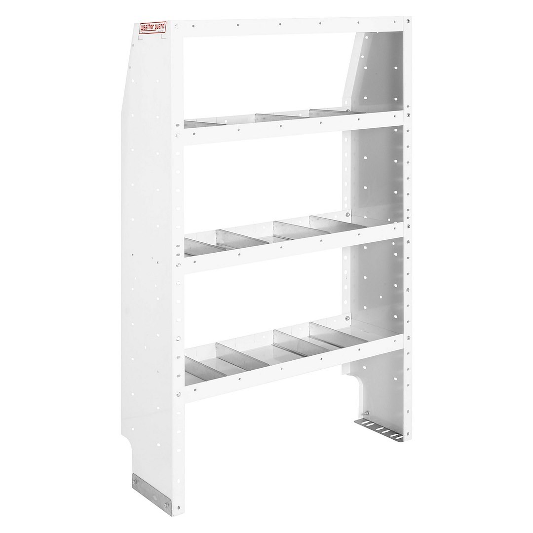 Weather Guard Van Storage System Shelf Unit, 36 Inch Length X 60 Inch Height X 13-1/2 Inch Depth, Tapered End Panels, 4 Shelves – 9373-3-03