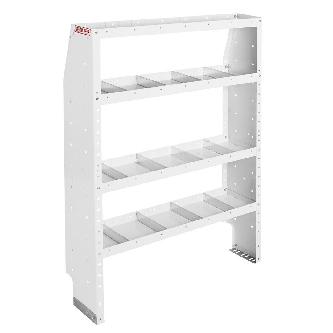 Weather Guard Van Storage System Shelf Unit, 42 Inch Length X 60 Inch Height X 13-1/2 Inch Depth, Tapered End Panels, 4 Shelves – 9374-3-03