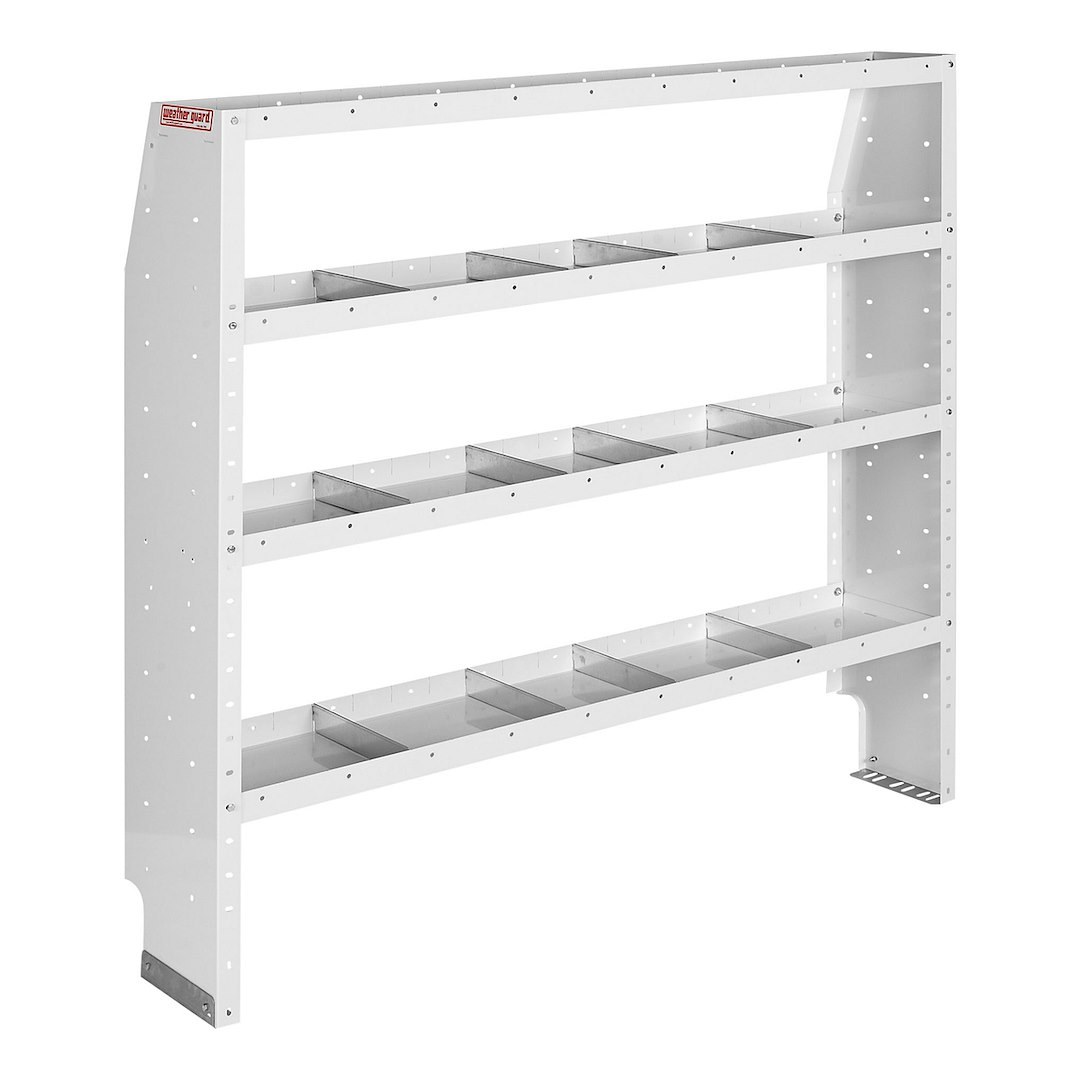Weather Guard Van Storage System Shelf Unit, 60 Inch Length X 60 Inch Height X 13-1/2 Inch Depth, Tapered End Panels, 4 Shelves – 9376-3-03