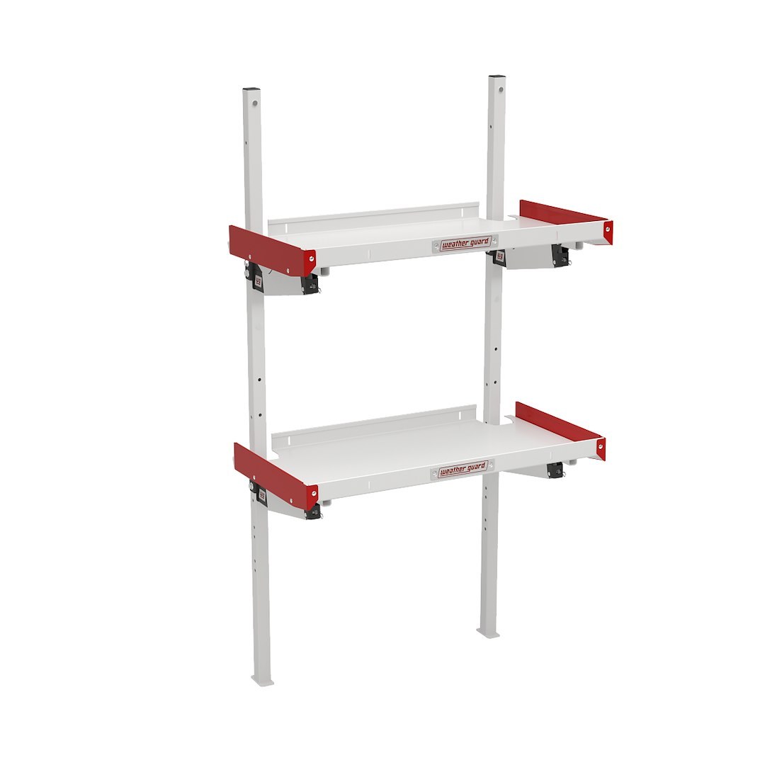 Weather Guard Van Storage System Shelf, 36 Inch Length X 19 Inch Depth, 2 Inch Lip, Without Dividers, Aluminum, White with Red End Caps – 9536-3-01