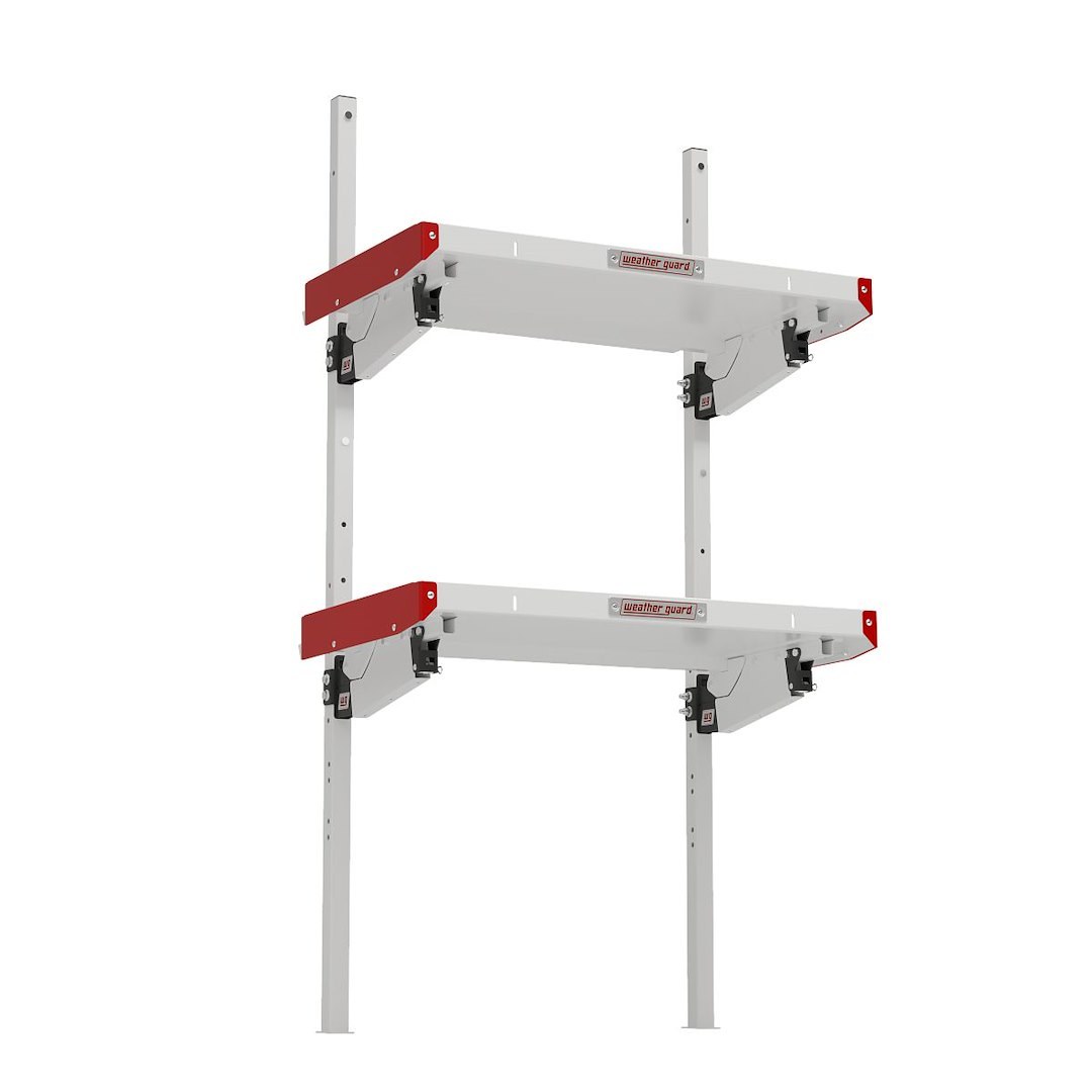 Weather Guard Van Storage System Shelf, 36 Inch Length X 19 Inch Depth, 2 Inch Lip, Without Dividers, Aluminum, White with Red End Caps – 9536-3-01